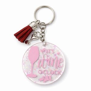 Elegant Pink Wine-Themed “It’s Wine O’Clock” Key Holder with Red Tassel
